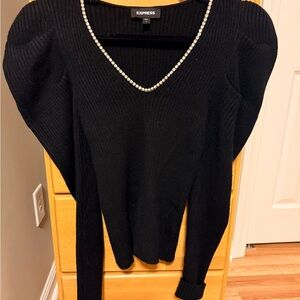 Express Black V-Neck Sweater with Rhinestone Neckline